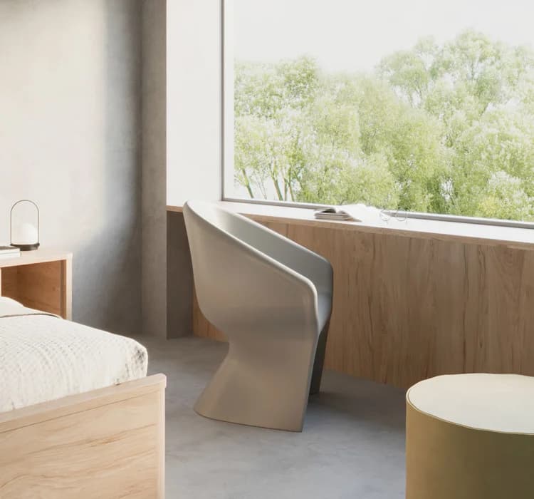 Nærbilde av stolens buede design
